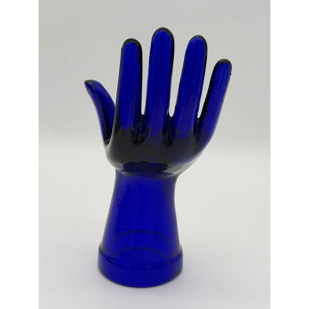 Cobalt Blue Art Glass Ring Holder Jewelry Display Hand 7.5”vintage MCM